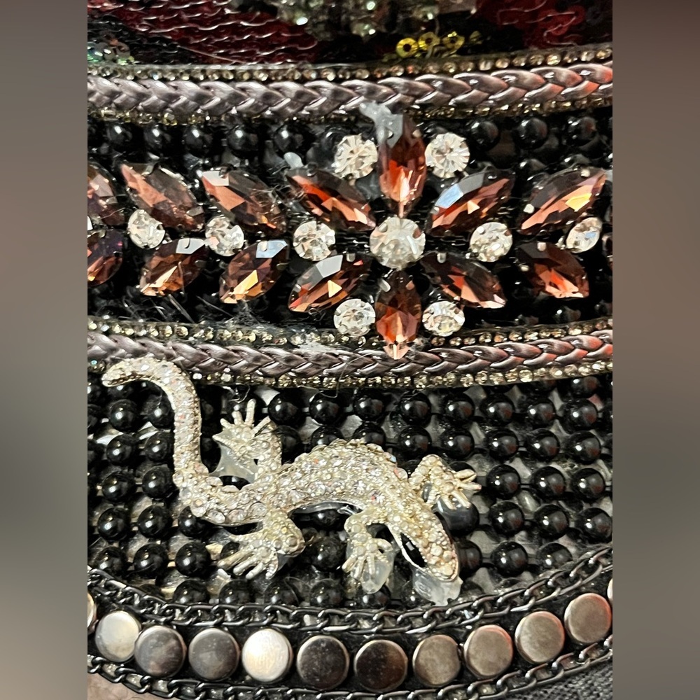 Embellished Sequin Military-Style Cap in Black and Red - Picture 5 of 8